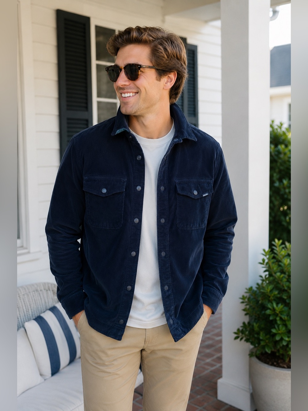 Chubbies Navy Corduroy Snap Front Shacket Jacket | Men’s Medium